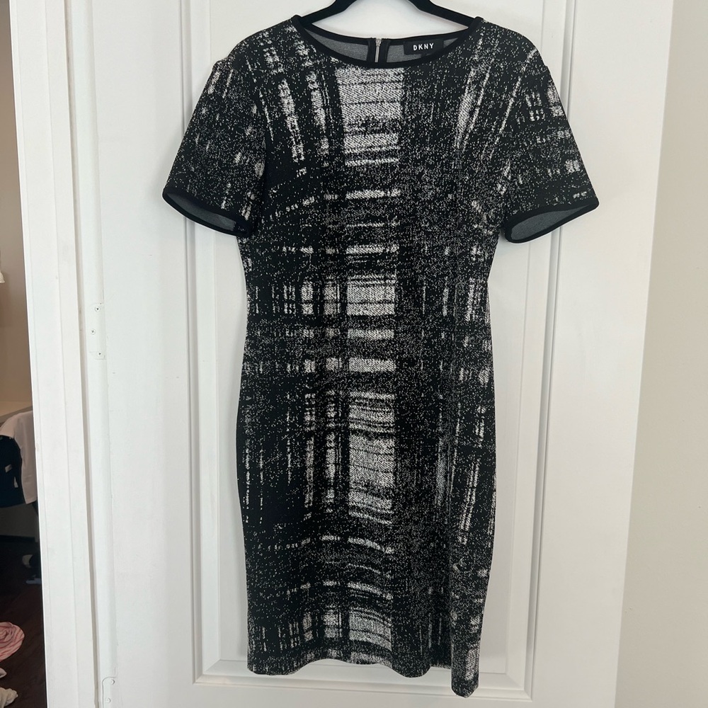 DKNY black and white patterned shirt dress